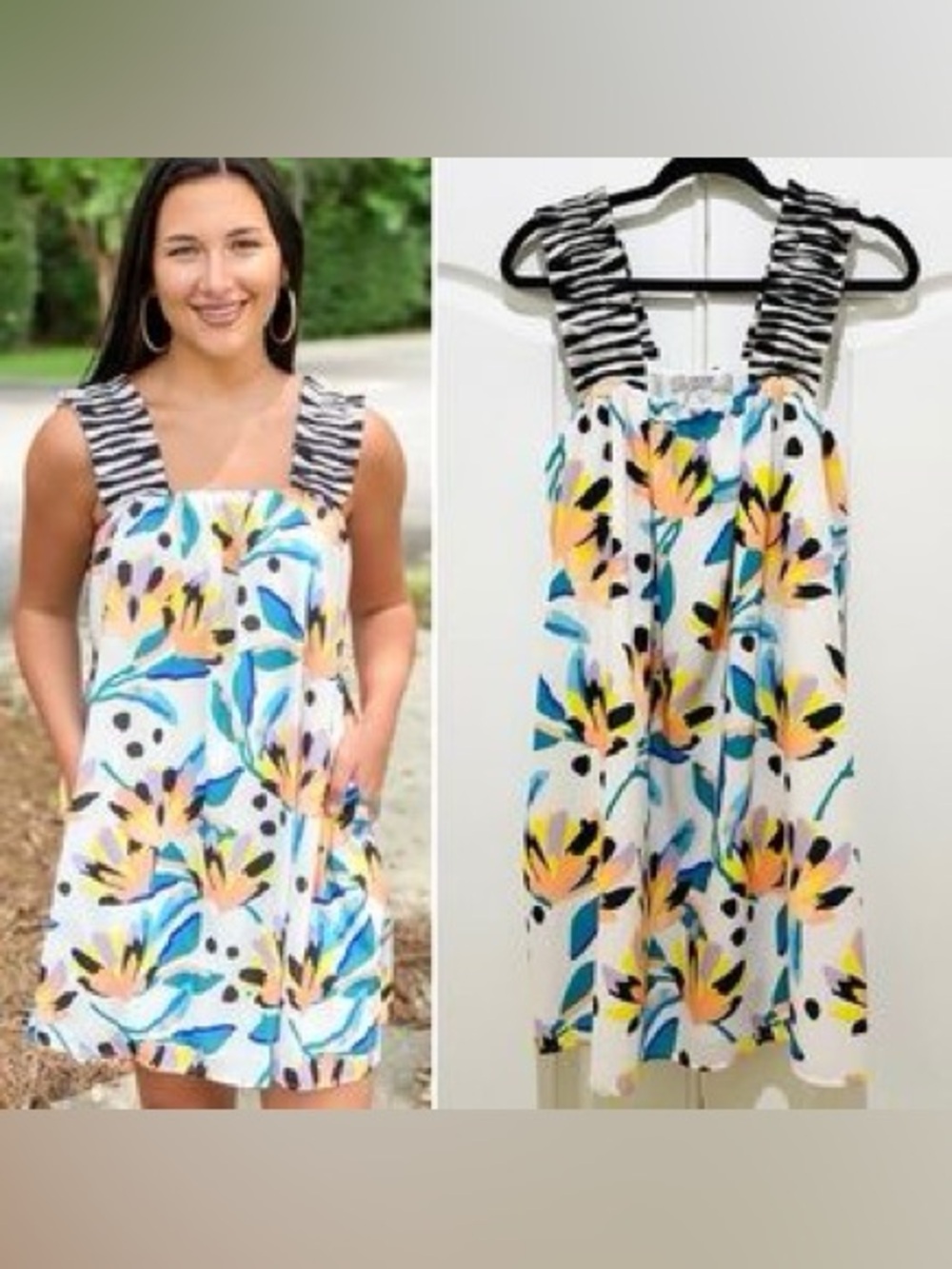 Crosby by Mollie Burch Floral Stripe Ruffle Strap Mini Dress S
